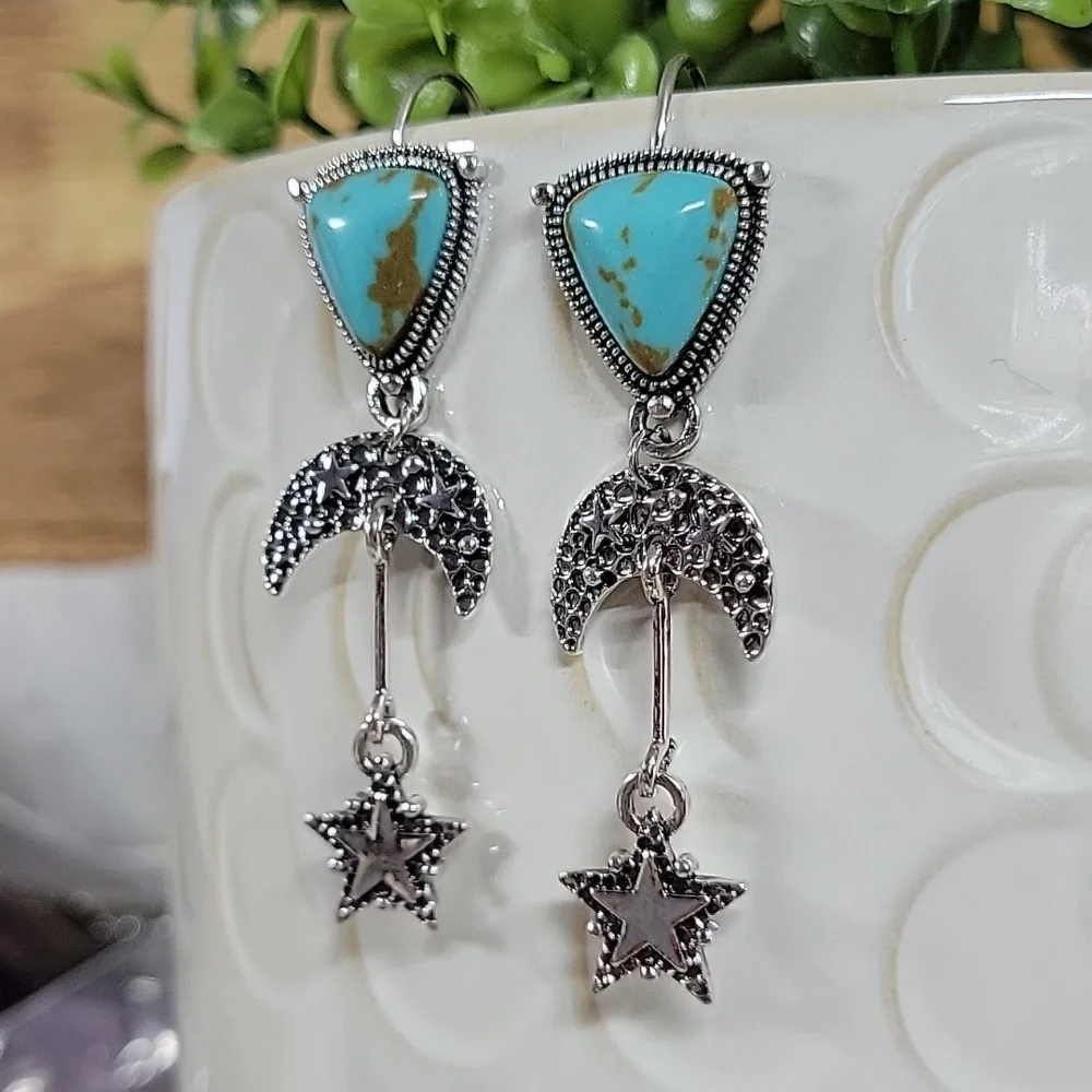 π₯LAST PAIRπ₯ Country Sky Turquoise Star Drop Earrings - Picture 6 of 6